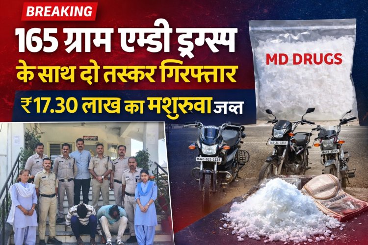 रतलाम पुलिस की बड़ी कार्रवाई: 165 ग्राम एमडी ड्रग्स के साथ दो तस्कर गिरफ्तार, ₹17.30 लाख का मशरूका जब्त